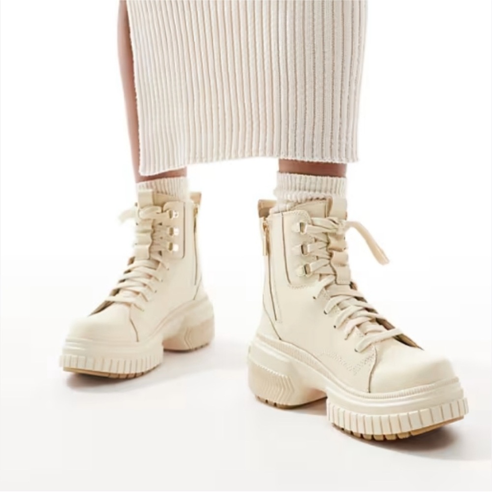Sorel Cream Platform Combat Boots